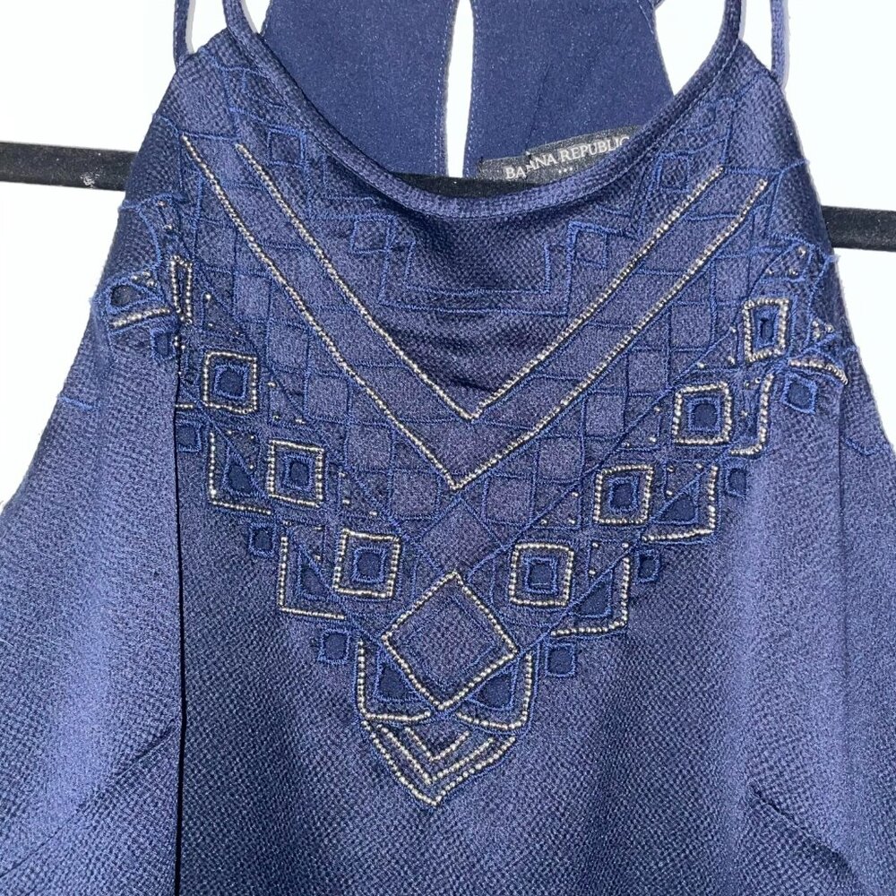 Banana Republic Navy Blue‎ Silver Embroidered Sleeveless Dress Size XS - Picture 2 of 9